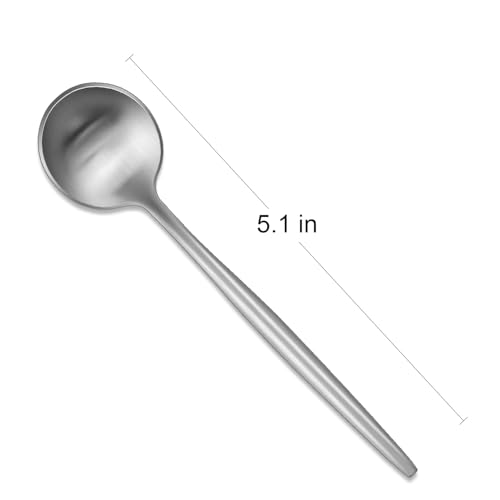 5.1 Inches Tea Spoons,SS18/10 Satin Finishing Coffee Spoons,Small Demitasse Spoon For Espresso,Mini Stirring Spoon For Dessert,Set Of 4 Solid Round Teaspoons - color: Silver, size: 5.1 Inch
