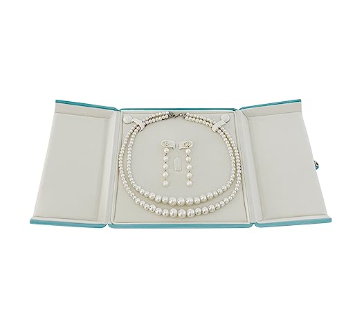 Premium Grade Aqua Velvet Jewelry Case Necklace Earrings Holder Presentation Box Anniversary Christmas Special Occasion Pearl Necklace Case - color: Large Necklace Earrings Set