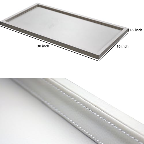 30 * 16 Inch Rectangular Ottoman Tray | Textured PU Leather, Waterproof & Heat-Resistant Storage for Coffee/Dining Tables, Sofa, Bed, Entertainment & Party (Tranquil Beige, 30 * 16in) - color: Tranquil Beige, size: 30" x 16" x 1.1"