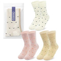 Women's Heart Pattern Crew Cotton Socks Gift Set, 3 Pairs - color: Cream, Beige, Baby Pink