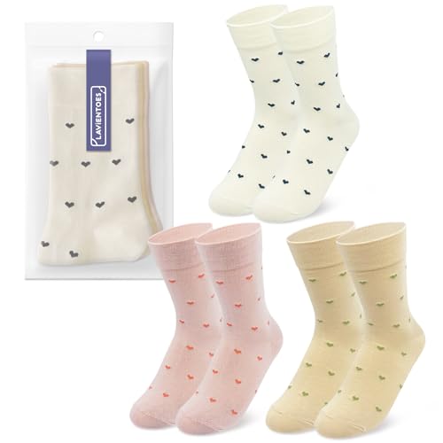 Women's Heart Pattern Crew Cotton Socks Gift Set, 3 Pairs - color: Cream, Beige, Baby Pink