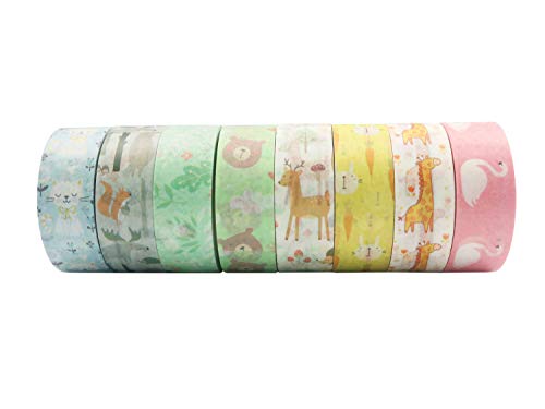 YUBBAEX Little Zoo Washi Tape Set, 8 Rolls Animals Decorative Masking Tapes for Journal,Scrapbook, Planner, DIY Crafts