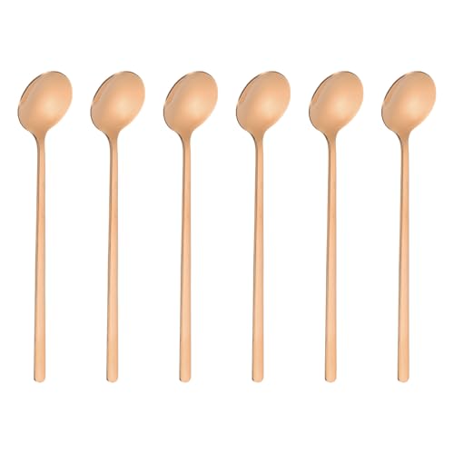 HARFINGTON 6pcs Tea Stirring Spoons 6"(15cm) 304 Stainless Steel Round Soup Spoon with Long Handles for Espresso Sugar Dessert Cereal Ice Cream Cocktail Coffee Bar Accessories, Rose Gold - color: Rose Gold, size: 6"