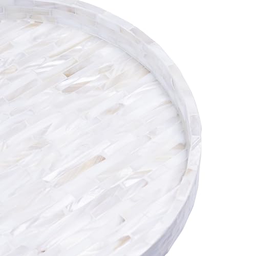 PEMAR Round Mother of Pearl Tray 11", White Iridescent Decorative Tray