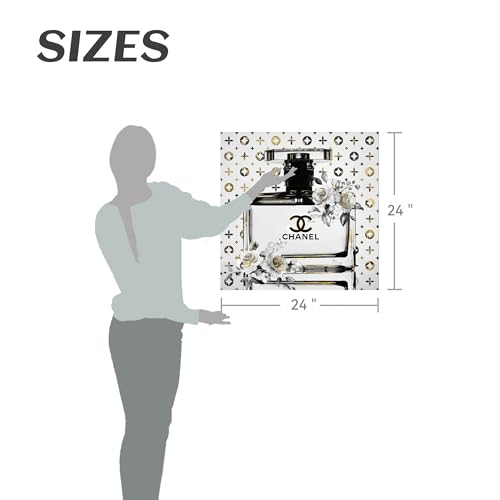 summer melody Chic Perfume Bottles Floral Canvas Wall Art 24x24Inch - color: Black&White, size: 24L" x 24W"