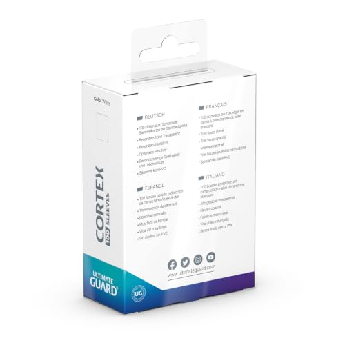 Ultimate Guard Cortex Outer Card Sleeves, 100 Standard Size TCG Sleeves, 66 x 91mm, White Back, Glossy Finish, No PVC & Acid-Free, High Clarity - color: White, size: Standard Glossy