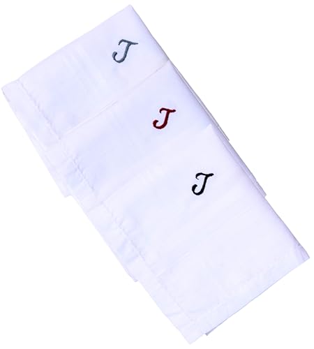 Monogrammed Handkerchiefs for Men 3-Pack Cotton, White Hankies - color: J