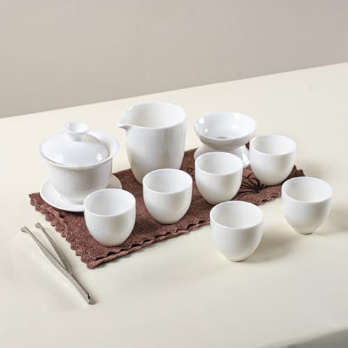 KEYDUACU Gaiwan Tea Set,Chinese Gongfu Tea Set,Portable for Adults,Home - style: Home-White