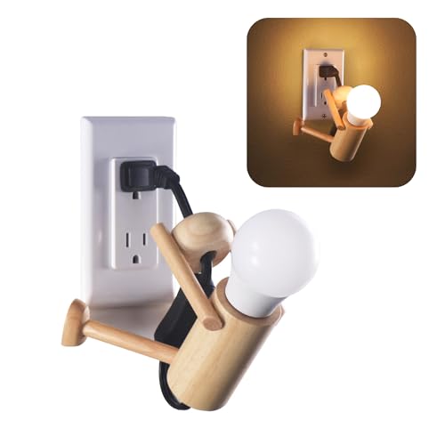 Wooden Night‑Light Desk Lamp – ‘Climber’ Stick‑Figure décor by HMC, Shatterproof LED Bulb, Plug‑in for Outlet, Cool Kid Room or Dorm Table Light