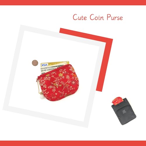 Handmade Women Coin Purse Brocade Zipper Wallet Rosary Pouch Silk Jewelry Bag - Red - color: Red