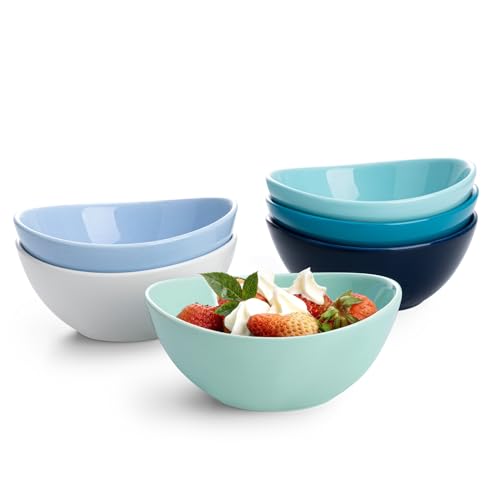 Sweese 10 oz Small Porcelain Bowls - Set of 6 - Ceramic Serving Bowls versatile for Cereal, Fruit, Dessert, Ice Cream, Snack & Yogurt - Shaded of Blue Colored - color: Shades of Blue, style: Small (10 oz)