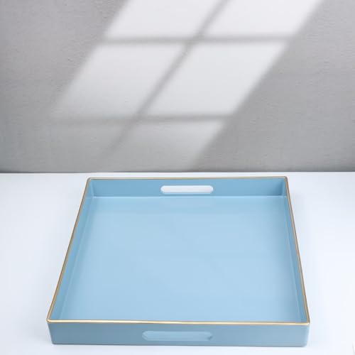 Spsyrine Light Blue Decorative Tray for Living Room, Square Modern Plastic Coffee Serving Table Tray for Ottoman Bathroom Kitchen, 13"*13". - color: Bs002r