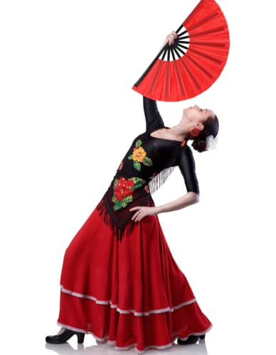 2 Pack Large Folding Hand Fan, Nylon-Cloth Vintage Retro Fabric Fans, Chinese Kung Fu Tai Chi Hand Fan for Men/Women, Festival, Dance, Gift, Performance, Decorations (Red) - color: 2 Red