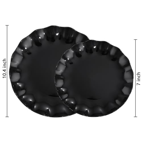 LIYH 24 Pcs Black Plastic Plates Reusable – Unbreakable, Dishwasher Safe - color: Black, size: 24(12 Guests)