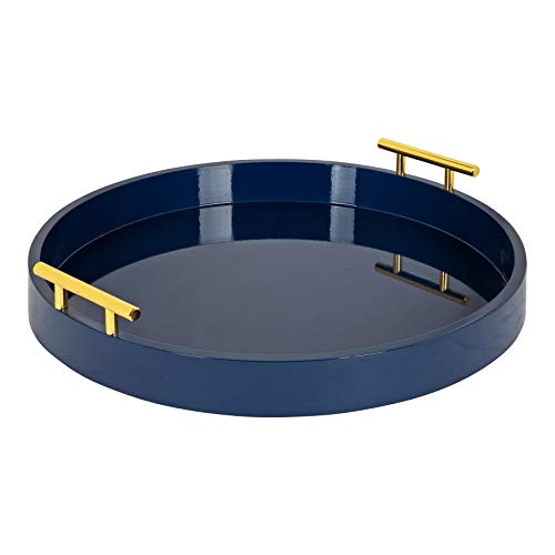 Kate and Laurel Lipton Modern Round Tray, 15.5" Diameter, Navy Blue and Gold, Decorative Accent Tray for Storage and Display - color: Navy Blue, size: 15.5"