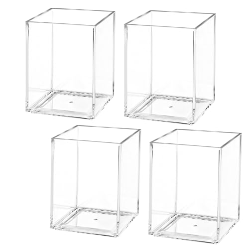 AZUREAL 4 Pack Clear Acrylic Pen Holder Cup, Clear Makeup Brush Holder, Thickened Acrylic Desktop Stationery Organizer for Office, School, and Home Storage