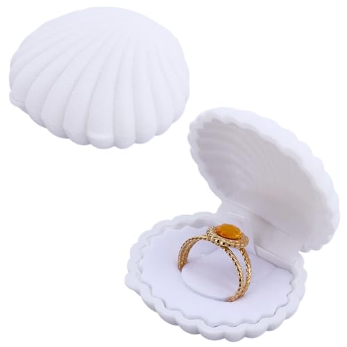 2Pcs Velvet Shell Jewelry Box White Shells Shaped Earring Ring Storage Case Showcase Display Organizers Decorative Holder Small Gifts Boxes for Necklace Pendants Accessories - color: White
