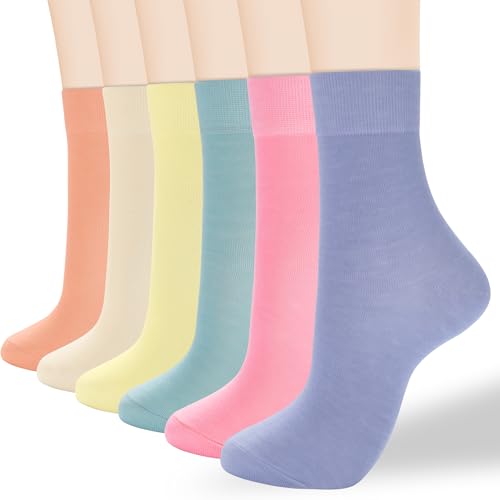ATBITER Women Thin Cotton Crew Socks,Ankle Bootie Casual Dress Socks 6Pairs - color: 6 Pairs 6mix, size: 5-9