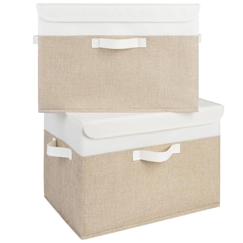 GRANNY SAYS Memory Keepsake Storage Box, Fabric Storage Bins with Lids - color: Khaki & White, size: Extra Large