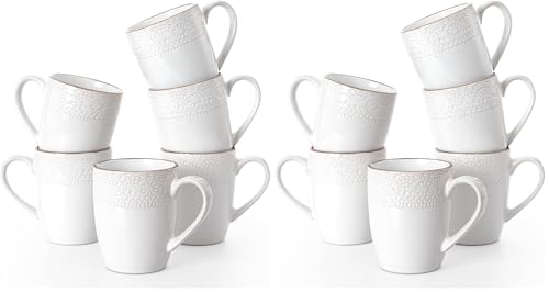 famiware Coffee Mugs Sets for 6, 12 oz Mug Set, Coffee Cups with Handle for Coffee, Tea, Cocoa and Milk, Microwave and Dishwasher Safe, White Floral (Pack of 2) - color: White Floral, size: 6pcs (Pack of 2)