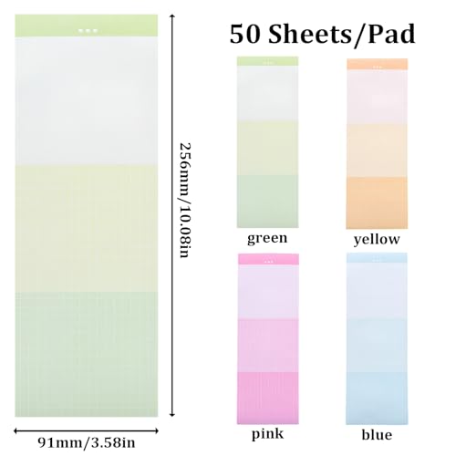 4 Pack Long Narrow Notepad 50 Sheets Grid Gradient - color: Gradient Color, Grid