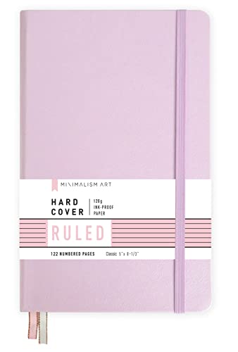 Minimalism Art, Premium Hard Cover Notebook Journal, Classic 5" x 8.3", 122 Numbered Pages, Gusseted Pocket, Ribbon Bookmark, Extra Thick Ink-Proof Paper 120gsm, San Francisco (Ruled, Pink) - color: Pink, style: Ruled