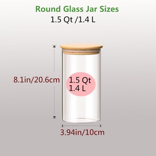 1.5 Qt Round Glass Storage Containers with Lids, Clear Food Storage Container Jar with Sealing Bamboo Lid for Noodles Flour Cereal Rice Sugar Tea Coffee Beans（Round-3Pack ） - size: Round 1.5 Qt -3Pack