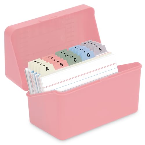 H4D 3x5 Index Card Holder with 100 Index Cards and 25 Dividers, Light Pink - color: Light Pink, size: 3"x5"