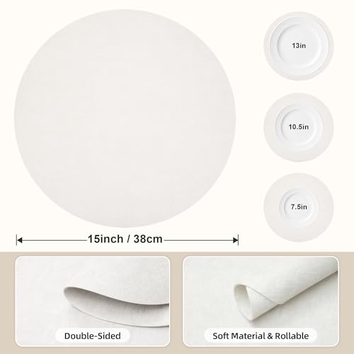 Placemats Set of 6, 15 Inch Round Faux Leather Place Mats - color: R-white