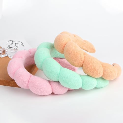 AOENJIE Spa Headbands for Washing Face or Makeup, Sponge Bubble Skincare Headbands, Puffy Terry Cloth Hairband for Women, Skin Care Makeup Headwear Hair Accessories for Girls(Khaki) - color: Khaki