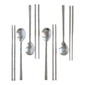 Korean Made Silver Glossy Hammered Stainless Steel Korean Spoon & Chopstick SET Gift for Mom Stocking Stuffer(4SET)