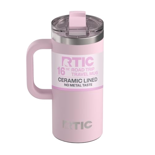 RTIC 16oz Road Trip Travel Mug with Lid and Handle, Ceramic Lined, Pale Pink - color: Pale Pink, size: 16 Ounces