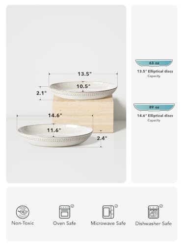LE TAUCI Ceramic Serving Bowls Set of 2, Large Oval Serving Dishes for Entertaining, 13.5 & 14.6 Inch Salad Bowl for Kitchen Counter, Fruit Bowl, Pasta Bowls, Microwave and Dishwasher Safe - Birch - color: Birch, size: M+L