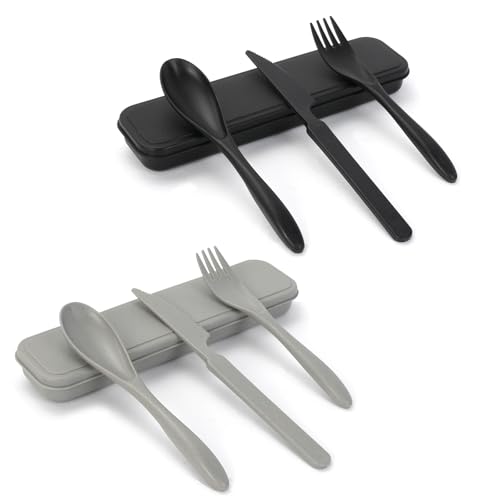 Zoyiancy 2 Sets Reusable Utensil Set with Case, Travel Utensils Black, Grey - color: Black, Grey