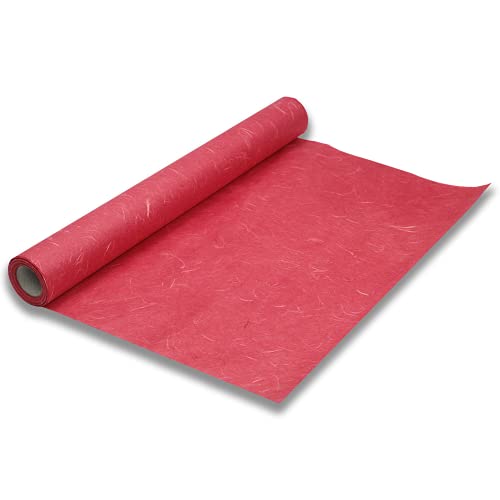 Korean Traditional Mulberry Paper, Colored Hanji Paper Roll, Natural Fiber Texture, Unyong (Red, 10.4" x 787.4") - color: Red, size: 10.4" x 787.4"
