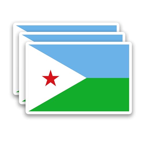 (3Pcs) Djibouti Flag Stickers – Djiboutian Sticker Decals, 3" x 2" - color: Djibouti