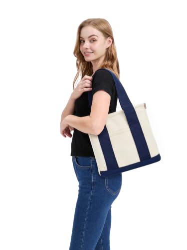 TeeYee 16oz Canvas Tote Bag Casual Multi Pocket Work Bag for Women - color: 134bluem, size: Medium