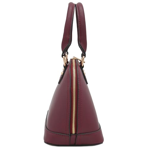 FashionPuzzle Zip-Around Saffiano Classic Dome Satchel - color: Wine