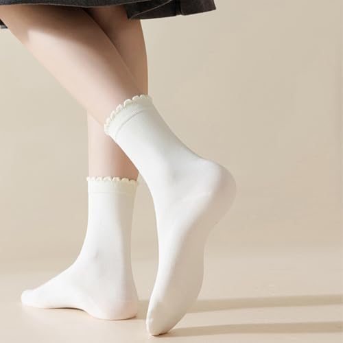 Women's Ruffle Socks Lace Cotton Casual Crew Ultra Thin Lettuce Frilly Ankle Socks Pack of 6 - color: Multicolor-001