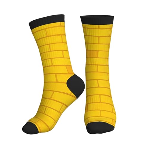 Crew Athletic Socks Funny Crazy Casual Sports Novelty Dress Socks for Women Men Running Hiking - color: Brick Road Gold Yellow