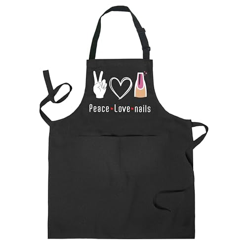 Nail Tech Aprons for Women with Pockets, Gifts for Nail Techs Technicians Artists Manicurists, Peace Love Nails - color: 1 Nail Tech Apron