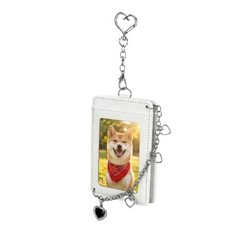 K-pop Photocard Holder Keychain with Metal Chain,Photocard Holder Keychain for Fans,Star&Heart Design Photo Card Keychain - color: White