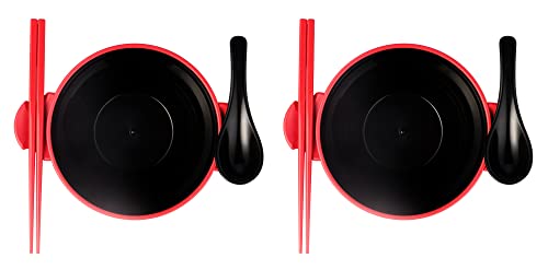 Ozeri Earth Ramen Bowl 6-Piece Set, Made from Plant-Derived and Other Natural Materials, Red with Black - color: Red with Black