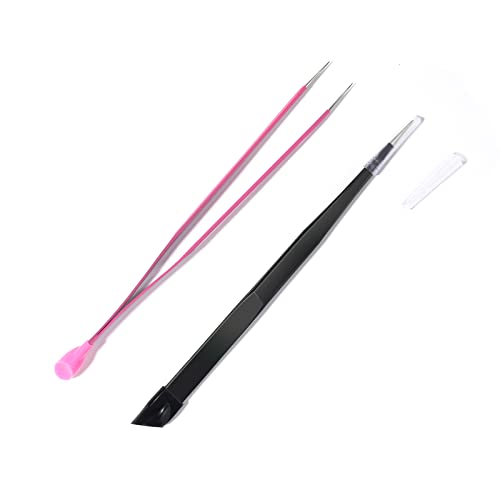 2 Pcs/Set Straight Nail Tweezers Probe Tips Metal Tweezers with Silicone Pressing Head for Nail Art, Picking Gems Rhinestones Acrylic Gel Stickers Eyelash Extensions