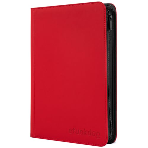 Trading Card Binder, 9 Pockets Card Album Folder, 360 Side Loading Pocket PU Cover with Zipper Binder for TCG, Sport Cards (Red)