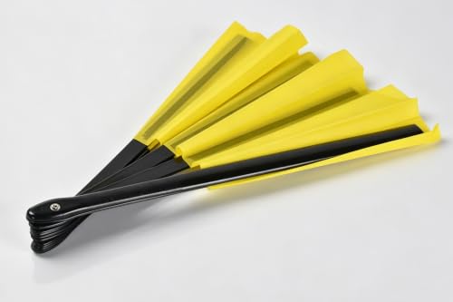 2 Pack Large Folding Hand Fan, Yellow Chinese Kung Fu Tai Chi Fan Nylon-Cloth Fan for Men and Women Performance, Dance, Decorations, Festival, Gift (Folding Fan Yellow 2p+case) - color: Yellow+yellow
