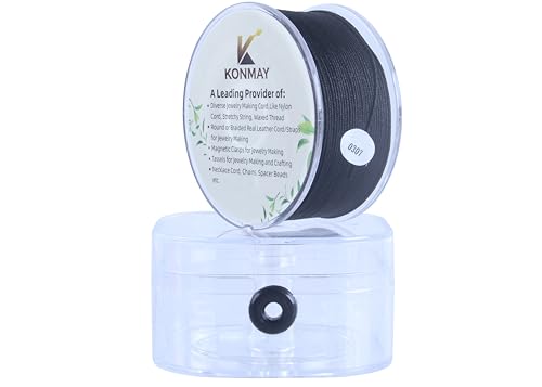 KONMAY 0.8mm Black Nylon Bracelet String with Dispenser,130 Yards Braided Nylon Satin Cord for Jewelry Making, Beading, Necklace, Handicrafts, Wind Chime, Kumihimo, Macramé - color: Black, size: Braided 0.8mm