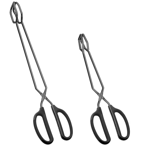 HINMAY Stainless Steel Scissor Tongs 12" and 16" Set, Set of 2 (Black) - color: Black, size: 12" 16"