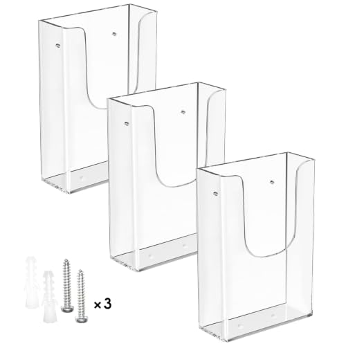 MaxGear Acrylic Brochure Holder Wall Mount, 4 Inch Wide, 3 Pack - size: 4"x9"
