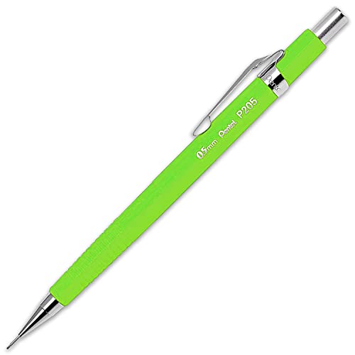 Pentel P205-97C Mechanical Automatic Pencil - Fluorescent Range - Single + 12 Hi-Polymer HB 0.5mm Refill Leads + Z2-1N Eraser Refills Tube of 4 (Fluorescent Green) - color: Fluorescent Green